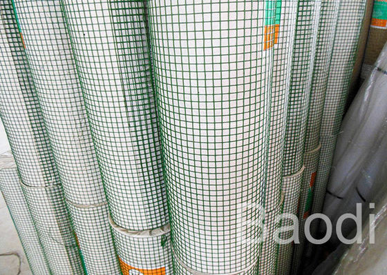 Square Grid Green Garden Fencing Roll , PVC Coated Chicken Wire Fence 30 M Length